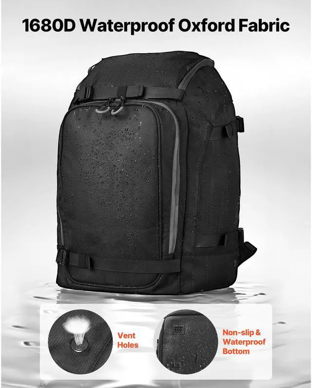 Alt view image 7 of 8 - VEVOR Ski Boot Bag, 55L, Snowboard Boots Travel Backpack for Men Women, with Waterproof Exterior & Bottom, Durable 1680D Oxford, Bag for Skis, Snowboard, Helmet, Goggles, Gloves, Accessories (Black)