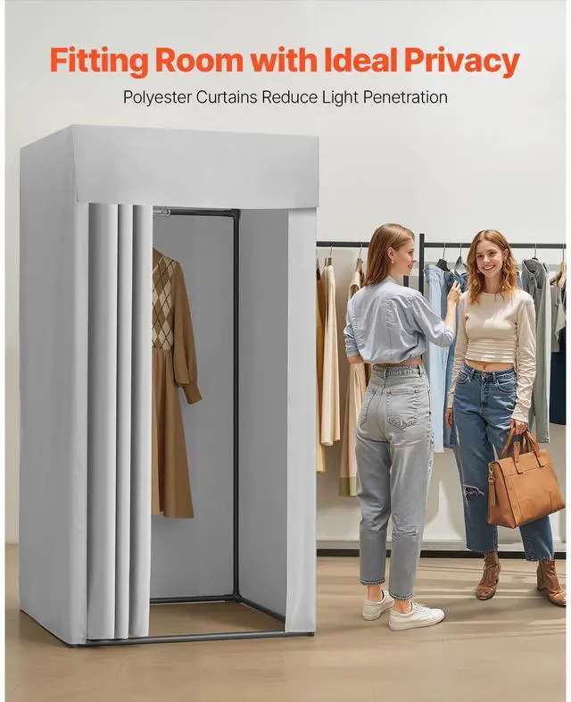 Alt view image 9 of 14 - VEVOR Fitting Room, Dressing Room with Thick Polyester Curtains, Privacy Space with Shading Curtain and a Hook, for Boutique, Mall, Tailor's Store & Outdoor 39 x 39 x 78 in (Black and Gray-White)