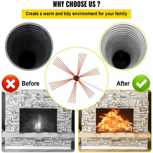 Alt view image 6 of 7 - Chimney Sweep Kit 33FT Length, Chimney Brush Kit with 10 Nylon Flexible Rods and 2 Brush Head, Rotary Chimney Cleaning Kit Driven by Drill, Chimney Brush Rod Kit for Cleaning Fireplace