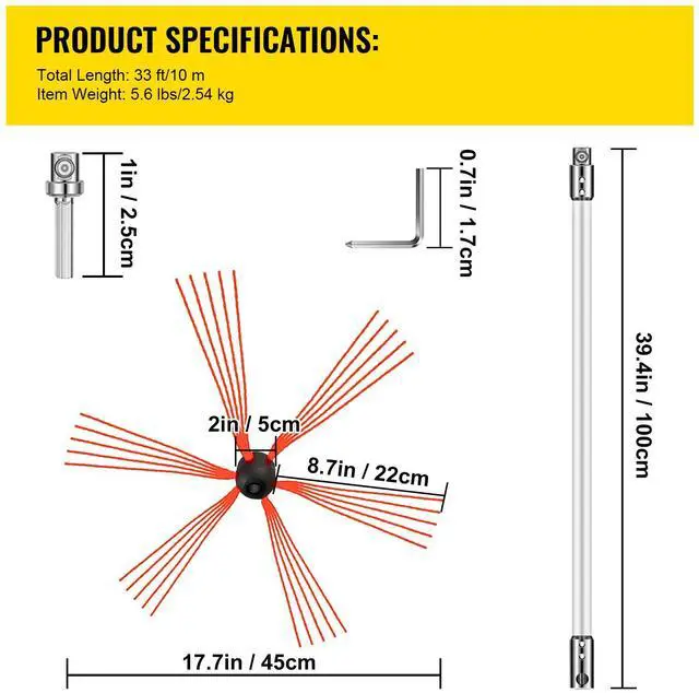 Alt view image 7 of 7 - Chimney Sweep Kit 33FT Length, Chimney Brush Kit with 10 Nylon Flexible Rods and 2 Brush Head, Rotary Chimney Cleaning Kit Driven by Drill, Chimney Brush Rod Kit for Cleaning Fireplace