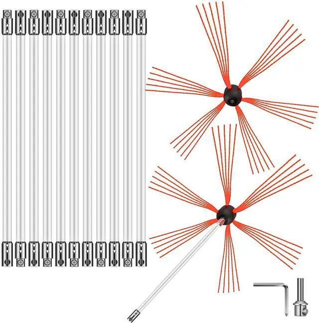 Main image of Chimney Sweep Kit 39FT Length, Chimney Brush Kit with 12 Nylon Flexible Rods and 2 Brush Head, Rotary Chimney Cleaning Kit Driven by Drill, Chimney Brush Rod Kit for Sweeping Fireplace