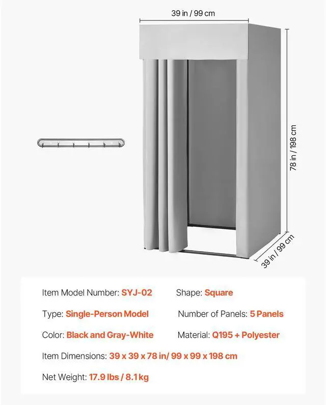 Alt view image 14 of 14 - VEVOR Fitting Room, Dressing Room with Thick Polyester Curtains, Privacy Space with Shading Curtain and a Hook, for Boutique, Mall, Tailor's Store & Outdoor 39 x 39 x 78 in (Black and Gray-White)