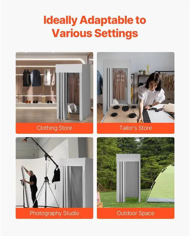 Alt view image 12 of 14 - VEVOR Fitting Room, Dressing Room with Thick Polyester Curtains, Privacy Space with Shading Curtain and a Hook, for Boutique, Mall, Tailor's Store & Outdoor 39 x 39 x 78 in (Black and Gray-White)