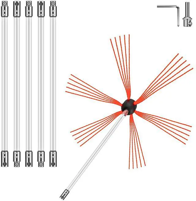 Main image of Chimney Sweep Kit 20FT Length, Chimney Brush Kit with 6 Nylon Flexible Rods, Rotary Chimney Cleaning Kit Driven by Drill, Chimney Cleaning Tool Kits for Sweeping Fireplace Flue