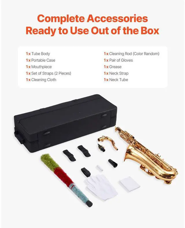 Alt view image 7 of 8 - VEVOR Tenor Saxophone, B Flat, Professional Brass Saxophone Beginner Kit with Carrying Case, Mouthpiece, Straps, Cleaning Cloth, Gloves, Neck Strap, 23 Keys Tenor Sax Kit, for Beginners Students, Gold