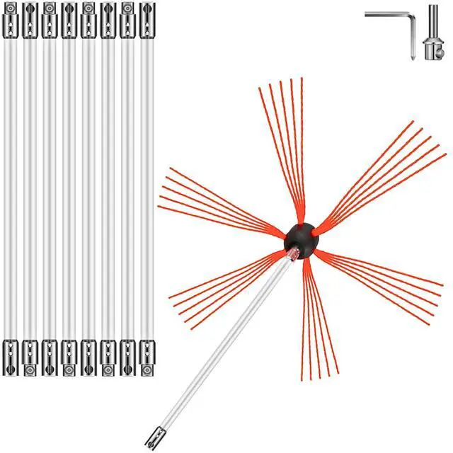 Main image of Chimney Sweep Kit 30FT Length, Chimney Brush Kit with 9 Nylon Flexible Rods, Rotary Chimney Cleaning Kit Driven by Drill, Chimney Cleaning Tool Kits for Sweeping Fireplace Flue