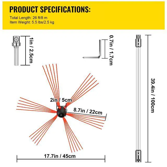 Alt view image 7 of 7 - Chimney Sweep Kit 26FT Length, Chimney Brush Kit with 8 Nylon Flexible Rods and 2 Brush Head, Rotary Chimney Cleaning Kit Driven by Drill, Chimney Cleaning Tool Kits for Sweeping Fireplace