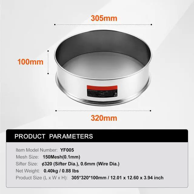 Alt view image 14 of 14 - VEVOR Flour Sieve Fine Mesh Stainless Steel 150 Mesh Flour Sifter for Baking