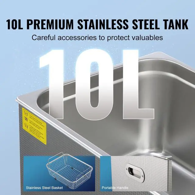 Alt view image 11 of 14 - VEVOR Ultrasonic Cleaner with Digital Timer & Heater, Professional Ultra Sonic Jewelry Cleaner, Stainless Steel Heated Cleaning Machine for Glasses Watch Rings Small Parts Circuit Board (10L)