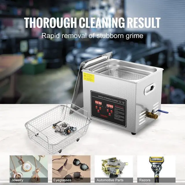 Alt view image 12 of 14 - VEVOR Ultrasonic Cleaner with Digital Timer & Heater, Professional Ultra Sonic Jewelry Cleaner, Stainless Steel Heated Cleaning Machine for Glasses Watch Rings Small Parts Circuit Board (10L)