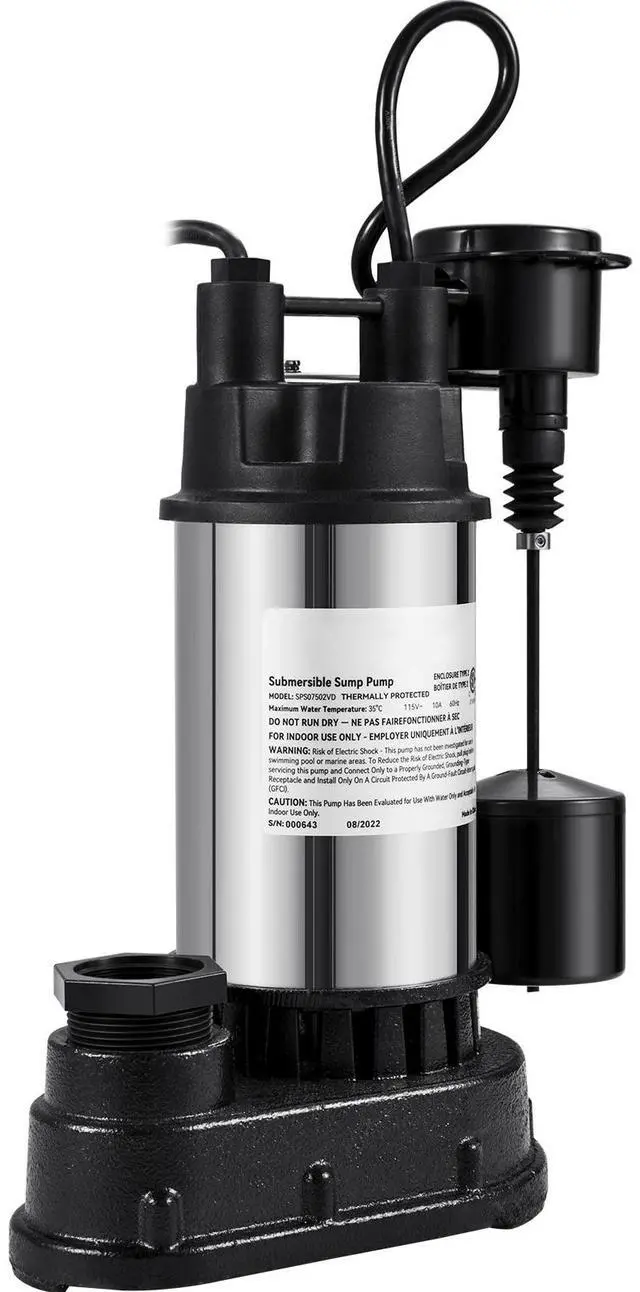 Alt view image 9 of 15 - VEVOR 1.5 HP Submersible Cast Iron and Steel Sump Pump, 6000 GPH Submersible Water Pump with Integrated Vertical Float Switch, for Basement Water Basin and Flooding Area