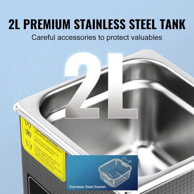 Alt view image 11 of 14 - VEVOR Ultrasonic Cleaner with Digital Timer & Heater, Professional Ultra Sonic Jewelry Cleaner, Stainless Steel Heated Cleaning Machine for Glasses Watch Rings Small Parts Circuit Board (2L)