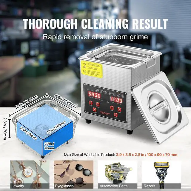 Alt view image 12 of 14 - VEVOR Ultrasonic Cleaner with Digital Timer & Heater, Professional Ultra Sonic Jewelry Cleaner, Stainless Steel Heated Cleaning Machine for Glasses Watch Rings Small Parts Circuit Board (2L)