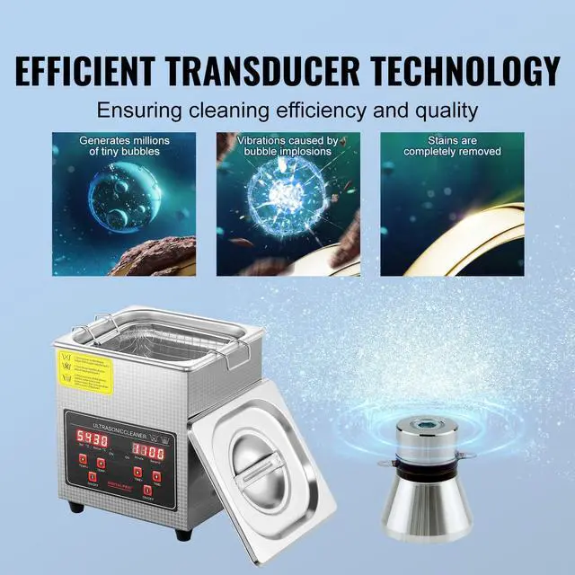 Alt view image 10 of 14 - VEVOR Ultrasonic Cleaner with Digital Timer & Heater, Professional Ultra Sonic Jewelry Cleaner, Stainless Steel Heated Cleaning Machine for Glasses Watch Rings Small Parts Circuit Board (2L)