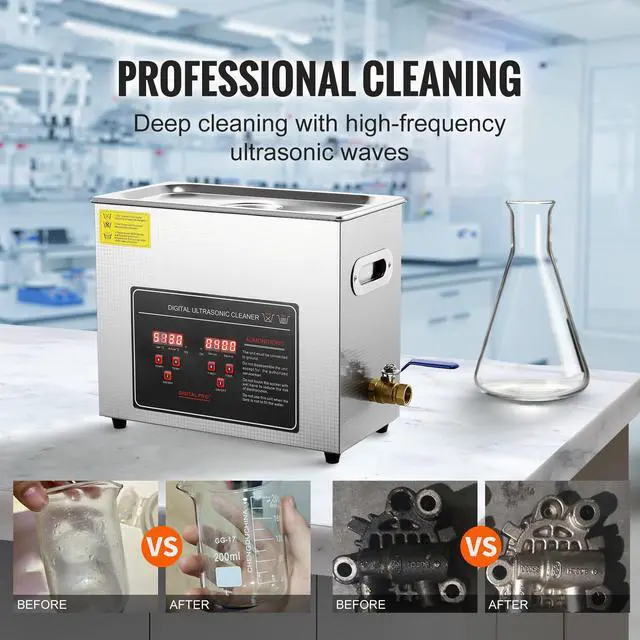 Alt view image 9 of 14 - VEVOR Ultrasonic Cleaner with Digital Timer & Heater, Professional Ultra Sonic Jewelry Cleaner, Stainless Steel Heated Cleaning Machine for Glasses Watch Rings Small Parts Circuit Board (6L)
