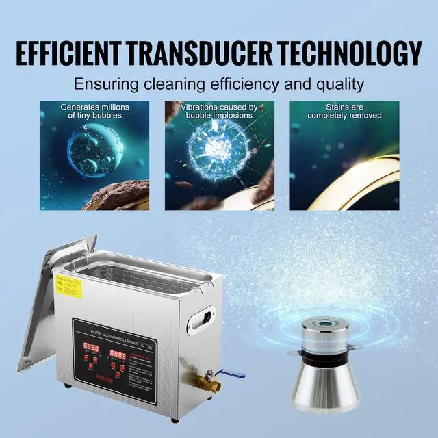 Alt view image 10 of 14 - VEVOR Ultrasonic Cleaner with Digital Timer & Heater, Professional Ultra Sonic Jewelry Cleaner, Stainless Steel Heated Cleaning Machine for Glasses Watch Rings Small Parts Circuit Board (6L)