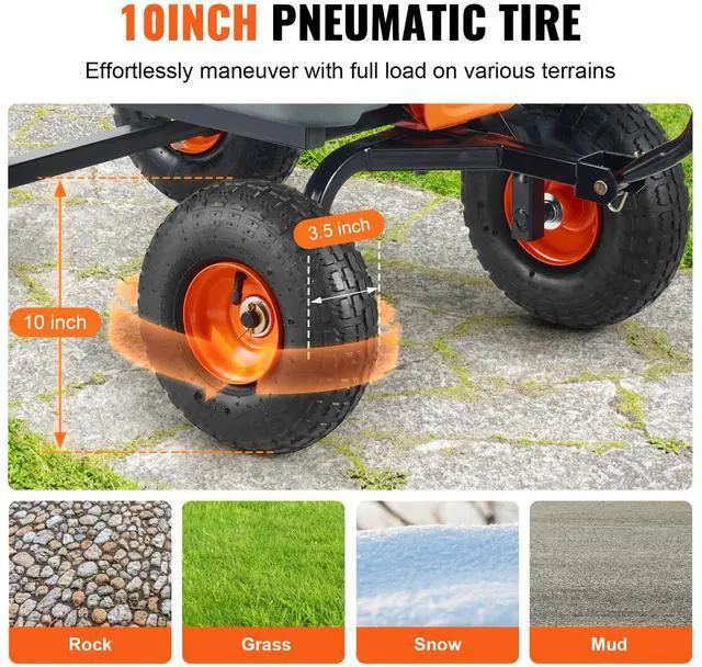 Alt view image 6 of 8 - VEVOR Dump Cart, Poly Garden Dump Cart with Easy to Assemble Steel Frame, Dump Wagon with 2-in-1 Convertible Handle, Utility Wheelbarrow 800 lbs Capacity, 10 inch Tires