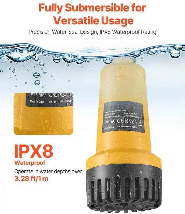 Alt view image 4 of 8 - Cordless Submersible Water Transfer Pump for Dewalt 20V MAX Battery (Tool Only)