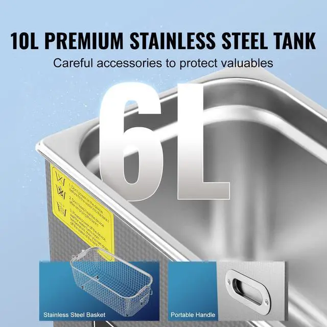 Alt view image 11 of 14 - VEVOR Ultrasonic Cleaner with Digital Timer & Heater, Professional Ultra Sonic Jewelry Cleaner, Stainless Steel Heated Cleaning Machine for Glasses Watch Rings Small Parts Circuit Board (6L)