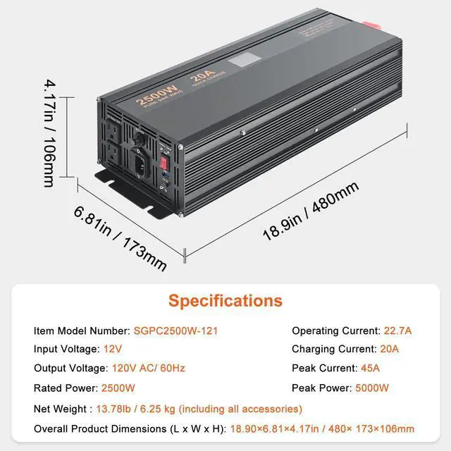Alt view image 14 of 14 - VEVOR 2500W Sump Pump Battery Backup System, LCD Display, Auto Switches to Battery Inverter Power for Continuous Sump Pump Operation, Sump Pump Battery Backup Inverter for Emergency and Power Outage