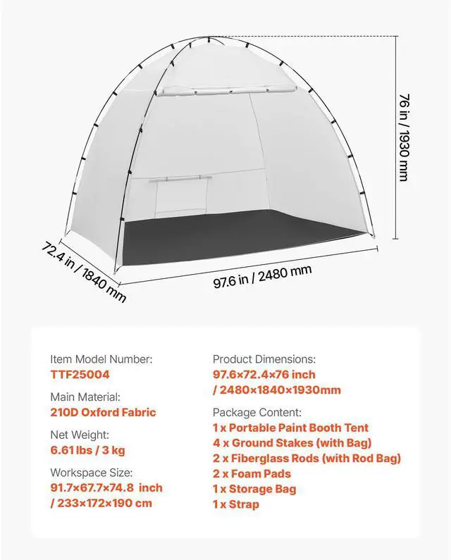 Alt view image 8 of 8 - VEVOR Portable Paint Booth Tent, 91.7 x 67.7 x 74.8 inch Painting Tent Station, Spray Shelter with Built-in Floor & Mesh Screen, Large Space, Oxford Spray Painting Tents for Cupboard, Chairs, Tables