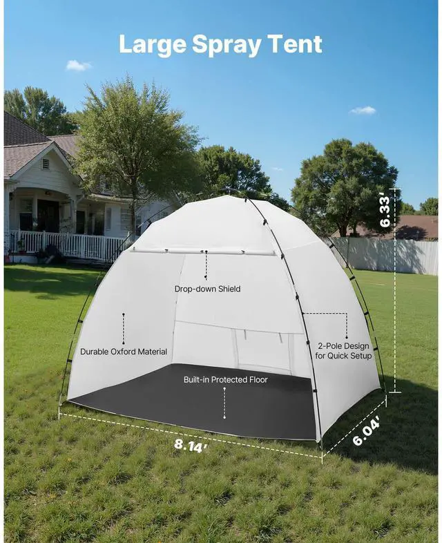 Alt view image 3 of 8 - VEVOR Portable Paint Booth Tent, 91.7 x 67.7 x 74.8 inch Painting Tent Station, Spray Shelter with Built-in Floor & Mesh Screen, Large Space, Oxford Spray Painting Tents for Cupboard, Chairs, Tables
