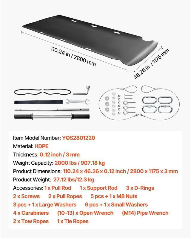 Alt view image 8 of 8 - Yard Drag Sled 110 x 46 in 2000lbs Heavy Duty HDPE Glider Hauler Mat Pull Cable