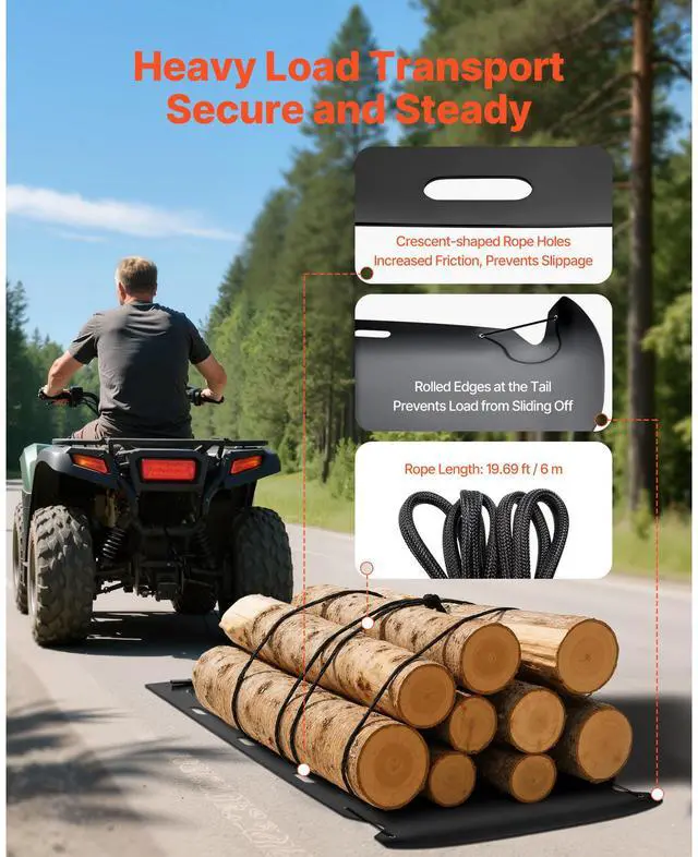 Alt view image 6 of 8 - Yard Drag Sled 110 x 46 in 2000lbs Heavy Duty HDPE Glider Hauler Mat Pull Cable