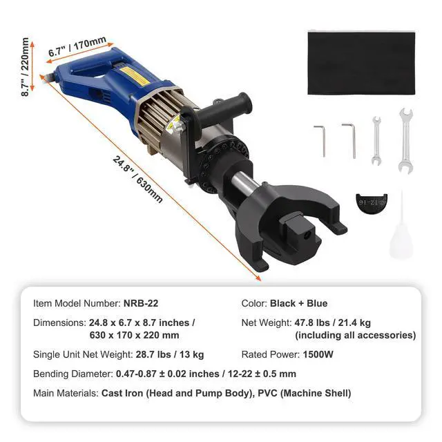 Alt view image 7 of 7 - Electric Hydraulic Rebar Bender, 1.2 KW 0.9 inch 22 mm Hand Held Rebar Bender 110 V Portable Electric Rebar Bender, within 5 s