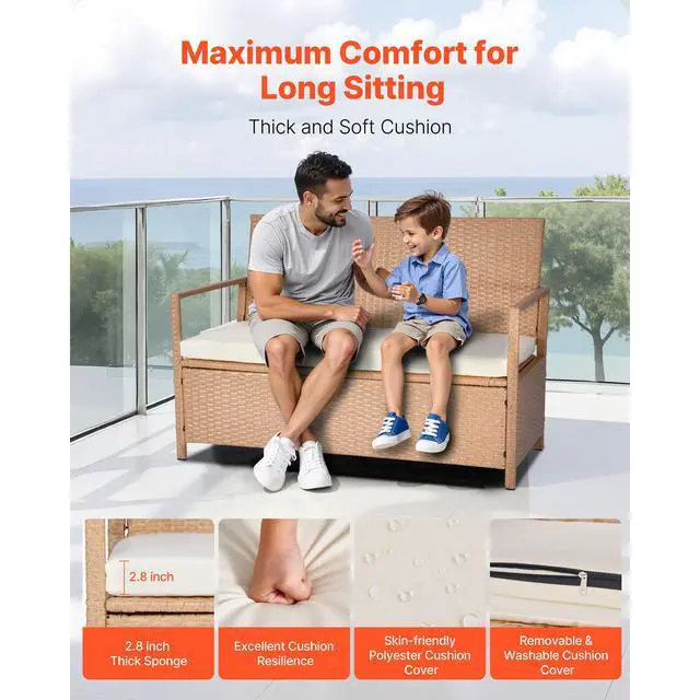 Alt view image 11 of 14 - Outdoor Storage Bench PE Rattan 70Gal Deck Box Waterproof Outdoor Seat & Storage