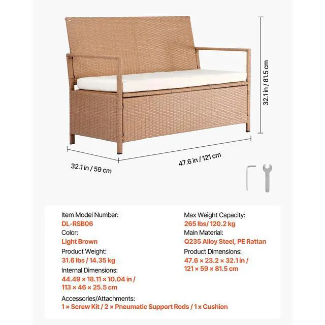 Alt view image 14 of 14 - Outdoor Storage Bench PE Rattan 70Gal Deck Box Waterproof Outdoor Seat & Storage