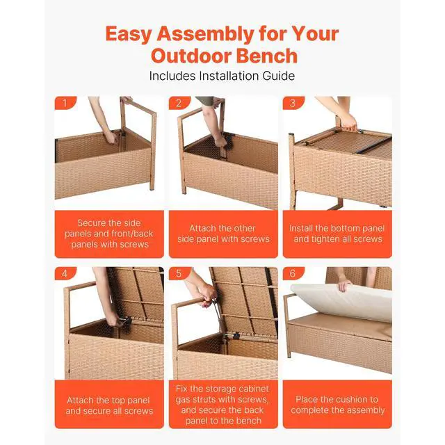 Alt view image 12 of 14 - Outdoor Storage Bench PE Rattan 70Gal Deck Box Waterproof Outdoor Seat & Storage