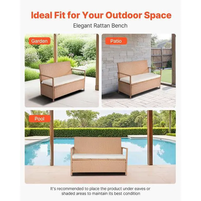 Alt view image 13 of 14 - Outdoor Storage Bench PE Rattan 70Gal Deck Box Waterproof Outdoor Seat & Storage