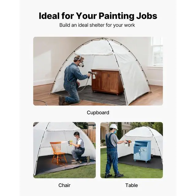 Alt view image 7 of 8 - VEVOR Portable Paint Booth Tent, 115.35 x 90.55 x 74 inch Painting Tent Station, Spray Shelter with Built-in Floor & Mesh Screen, Large Space, Oxford Spray Painting Tents for Cupboard, Chairs, Tables