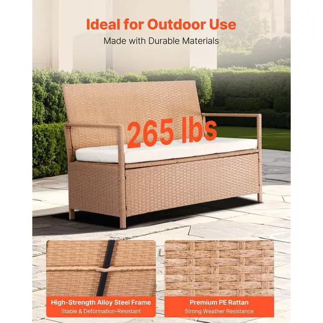 Alt view image 10 of 14 - Outdoor Storage Bench PE Rattan 70Gal Deck Box Waterproof Outdoor Seat & Storage