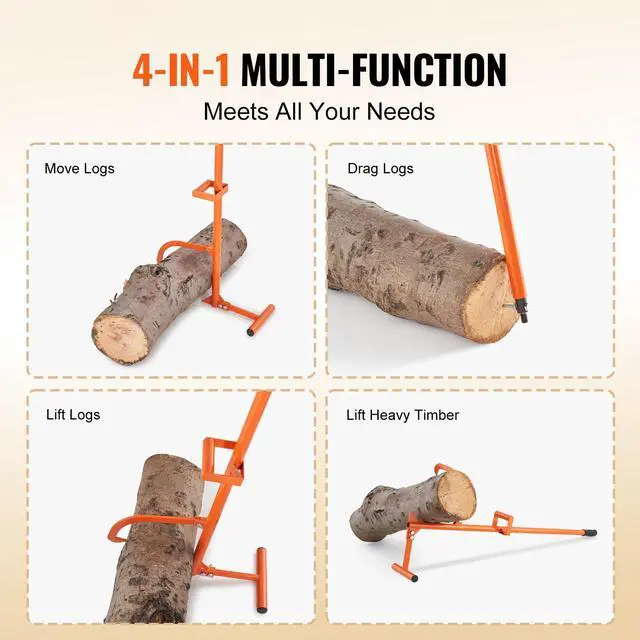Alt view image 2 of 7 - Timberjack, 46.5 in, 4 in 1 Heavy Duty Steel Log Lifter, Multifunctional Log Roller Adjustable Cant Hook, Logging Tools Log Jack, Forestry Multitool for Rolling Cutting Lifting Logs