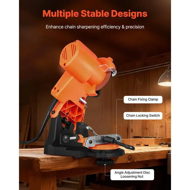 Alt view image 6 of 8 - VEVOR Electric Chainsaw Sharpener, 85W Bench Saw Chain Sharpener 5000RPM, Professional Chainsaw Sharpening Tool with 2 Grinding Wheels for Woodworking, Logging, Gardening