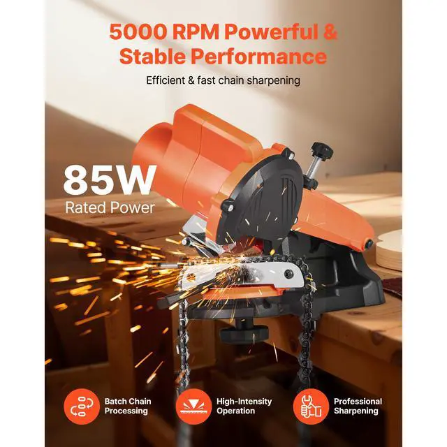 Alt view image 3 of 8 - VEVOR Electric Chainsaw Sharpener, 85W Bench Saw Chain Sharpener 5000RPM, Professional Chainsaw Sharpening Tool with 2 Grinding Wheels for Woodworking, Logging, Gardening