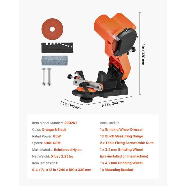Alt view image 8 of 8 - VEVOR Electric Chainsaw Sharpener, 85W Bench Saw Chain Sharpener 5000RPM, Professional Chainsaw Sharpening Tool with 2 Grinding Wheels for Woodworking, Logging, Gardening