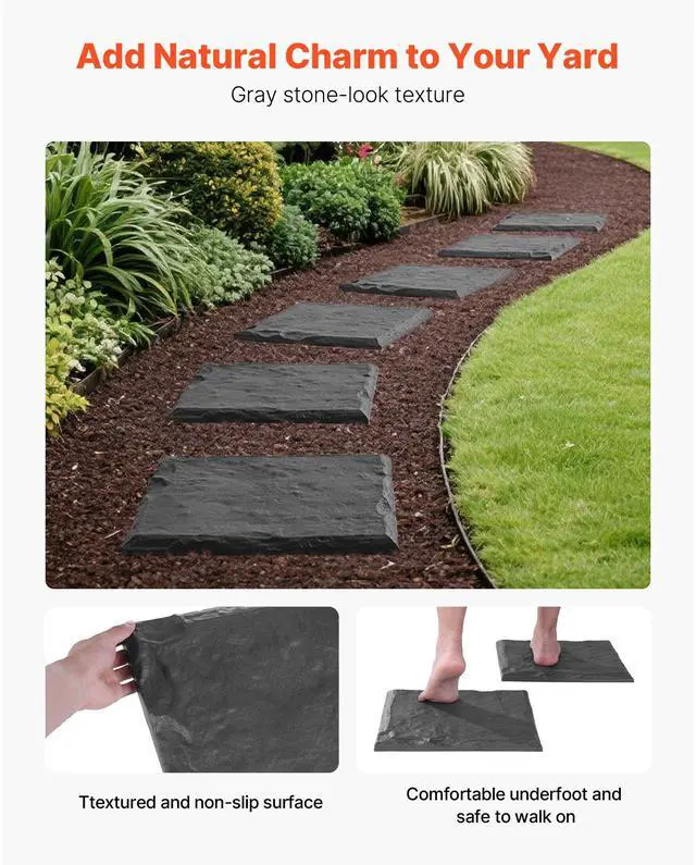 Alt view image 11 of 14 - Decorative Stepping Stones with Stakes 8Pcs 15.5x15.5 in Walkway Pavers Grey
