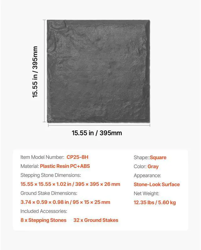 Alt view image 14 of 14 - Decorative Stepping Stones with Stakes 8Pcs 15.5x15.5 in Walkway Pavers Grey