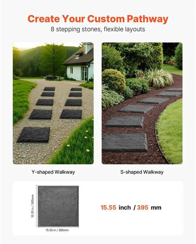 Alt view image 13 of 14 - Decorative Stepping Stones with Stakes 8Pcs 15.5x15.5 in Walkway Pavers Grey