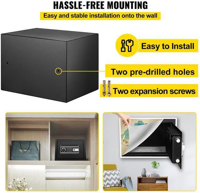 Alt view image 14 of 15 - VEVOR Safe Box, 0.8 CU.FT Fingerprint Safe Box for Money w/ 2 Keys & Digital Keypad, Q235 Steel Safe Box for Storing Cash, Jewelry, Pistols, Documents, Watches in Home & Office & Hotel