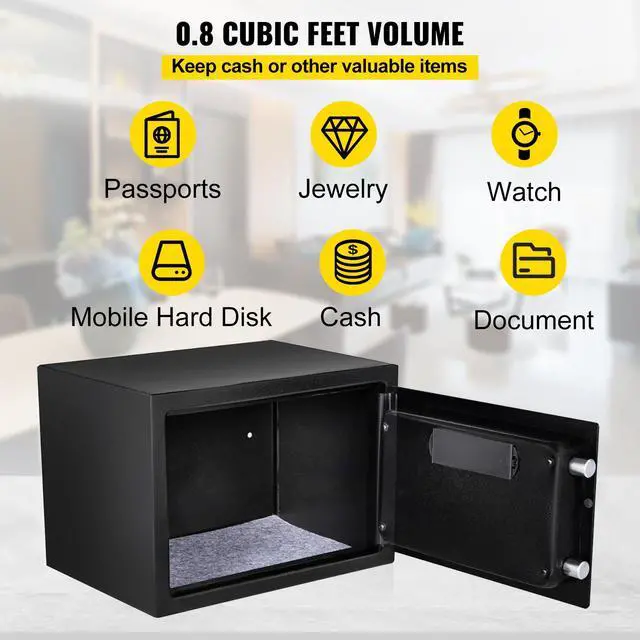 Alt view image 13 of 15 - VEVOR Safe Box, 0.8 CU.FT Fingerprint Safe Box for Money w/ 2 Keys & Digital Keypad, Q235 Steel Safe Box for Storing Cash, Jewelry, Pistols, Documents, Watches in Home & Office & Hotel