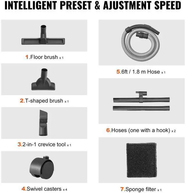 Alt view image 13 of 14 - VEVOR Shop Vacuum Wet And Dry, 5 Gallon 6 Peak HP Wet/Dry Vac, Powerful Suction with Blower Function with Attachments 2-in-1 Crevice Nozzle, Small Shop Vac Perfect for Carpet Debris, Pet Hair, Car