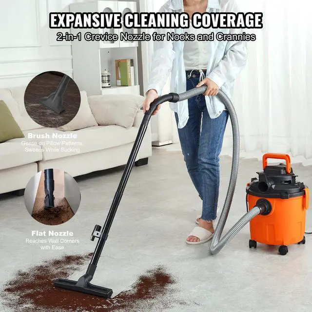 Alt view image 11 of 14 - VEVOR Shop Vacuum Wet And Dry, 5 Gallon 6 Peak HP Wet/Dry Vac, Powerful Suction with Blower Function with Attachments 2-in-1 Crevice Nozzle, Small Shop Vac Perfect for Carpet Debris, Pet Hair, Car