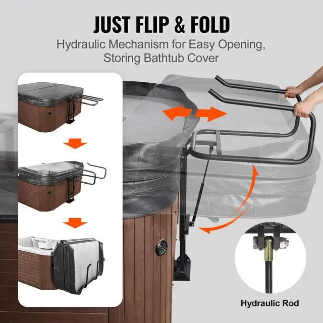 Alt view image 9 of 14 - VEVOR Hot Tub Cover Lift, Spa Cover Lift, Hydraulic, Height 33.1" - 41.3" Width 53.1" - 92.5" Adjustable, Installed Underneath on one Sides, Suitable for Various Sizes of Hot Tubs, Spa