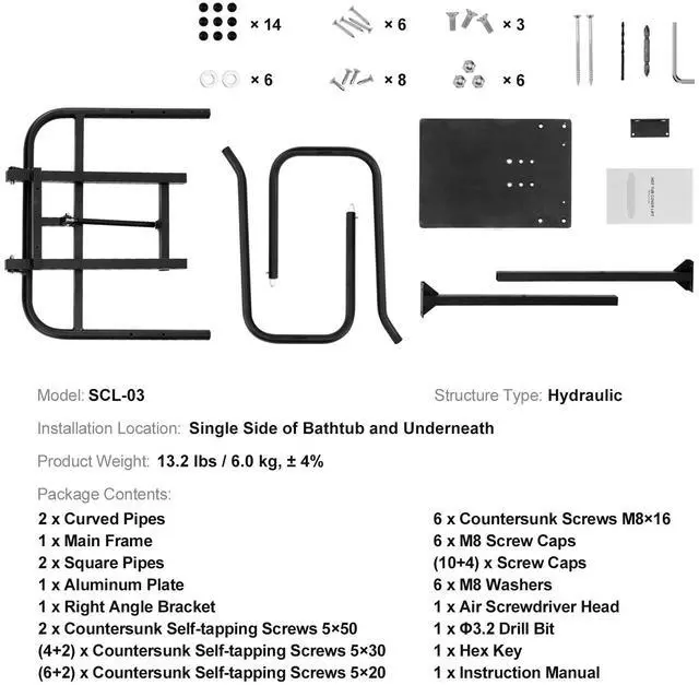 Alt view image 14 of 14 - VEVOR Hot Tub Cover Lift, Spa Cover Lift, Hydraulic, Height 33.1" - 41.3" Width 53.1" - 92.5" Adjustable, Installed Underneath on one Sides, Suitable for Various Sizes of Hot Tubs, Spa