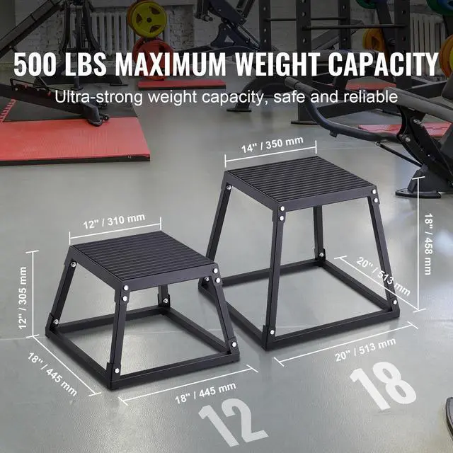 Alt view image 9 of 14 - VEVOR Plyometric Jump Box, 12 Inch Plyo Box, Steel Plyometric Platform and Jumping Agility Box, Anti-Slip Fitness Exercise Step Up Box for Home Gym Training, Conditioning Strength Training, Black
