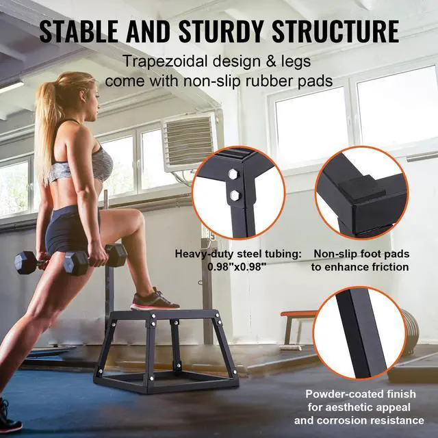 Alt view image 11 of 14 - VEVOR Plyometric Jump Box, 12 Inch Plyo Box, Steel Plyometric Platform and Jumping Agility Box, Anti-Slip Fitness Exercise Step Up Box for Home Gym Training, Conditioning Strength Training, Black